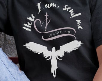 Christian T-shirt Isaiah 6:8, Here I am, send me Bible Verse T-shirt Christian Merch,  Religious Spiritual Unisex Cotton Tee