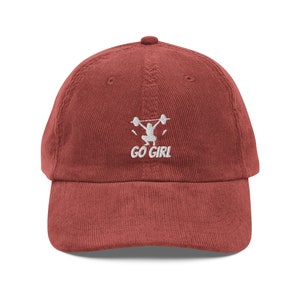 Girls Corduroy Cap, Gym Hat, Fitness Gear, Gift for Her, Weightlifter Gift, Go Girl Magic, Buckle Back Closure, One size fits all -Free Ship
