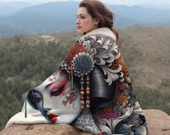 Geisha Sherpa Hooded Cape Blanket: Wearable Art