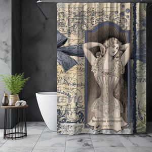 Victorian Shabby Chic Bathroom Decor Shower Curtain Watercolor, Victorian Fabric Shower, Shabby Bathroom Decor Coquette Shower Curtains