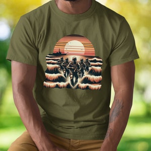 Military Retro Sunset SEAL Wave T-shirt - Tactical Team Shirt Gift - Men&#39;s Military-Inspired Gift Navy Wife- S to 3XXL