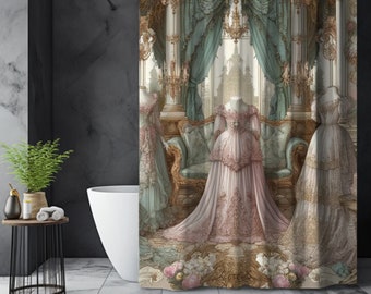 Regencycore Shower Curtain: Victorian Shabby Chic Floral Bathroom Decor