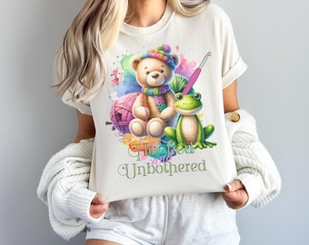 Comfort Colors Crochet T-Shirt: Amigurumi Bear & Frog - Yarn Lover Gift