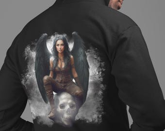 Fallen Angel Hoodie: Gothic Skull Design, Fantasy Art Pullover