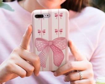 Coquette Pink Bows Phone Case: Dual-Layer Protection