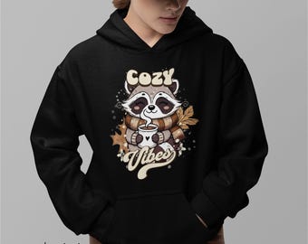 Cozy Vibes Raccoon Hoodie: Fall Sweater Weather Pullover