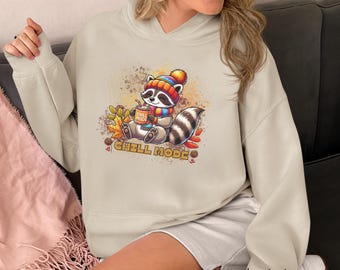 Chill Mode Raccoon Hoodie: Cozy Fall Sweatshirt