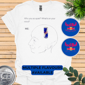 Maglietta Red Bull Maglietta Red Bull Divertente Bevitore Red Bull Maglietta Scherzo Regalo Red Bull Girocollo Regalo Cosa c'è nella tua mente Maglietta Scherzo
