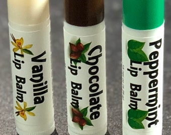 Organic Lip Balm: Vanilla, Peppermint, Chocolate (0.15 oz)