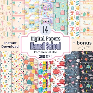 Kawaii School Digital Paper mit drei Variationen 42 JPG, Printable School Paper, Digitale Hintergründe, Klassenzimmer Papier,Digitale Muster, DIY