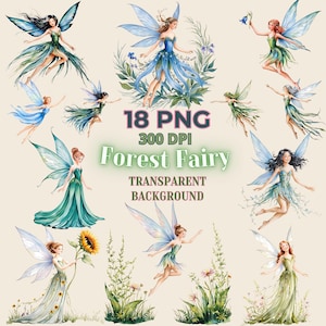 Forest Fairy Clipart Bundle, Sparkle Fairy, Watercolor Forest Fairies Clipart, Digital download, Free Commercial Use,Transparent Background