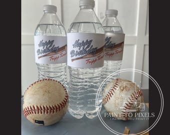 Hand Painted Baseball Birthday Water Bottle Wraps (Digital Download)
