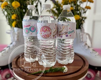 Peace Love Skate Water Bottle Wraps, Disco Party Decor (INSTANT DOWNLOAD)