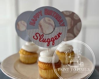 Hand-Painted Baseball 1st Birthday Cupcake Toppers (Digital Download)