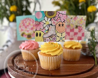 Hand-Painted Retro Roller Skate Cupcake Toppers (Instant Download)