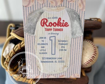 Hand-Painted Baseball 1st Birthday Invitation (Digital Invitation)
