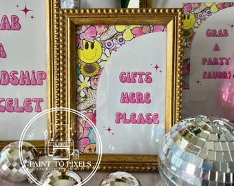 Hand Painted Custom Party Signs, Retro Smiley Face, Disco Decor (INSTANT DOWNLOAD)