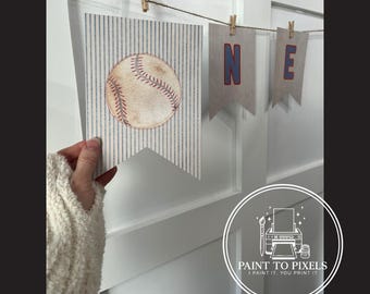 Hand Painted Baseball First Birthday Banner (Digital Download)