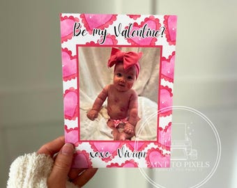 Hand-Painted Heart Valentine Card, Personalized Photo Template (Digital Download)