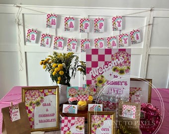 Skate Party Birthday Banner, Pink Checkered, Cheetah Skates (INSTANT DOWNLOAD)
