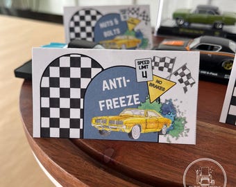 Carpas de comida de coches clásicos en acuarela, cumpleaños de coches de carreras (impresiones digitales)