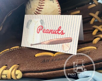 Hand Painted Food Tents, Food Tent, Place Card, Baseball Birthday, Baseball, Rookie, FIRST BIRTHDAY, Boys First Birthday, Instant Download