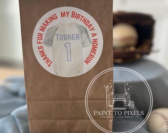 Hand Painted Baseball 1st Birthday Favor Sticker (Digital Download)