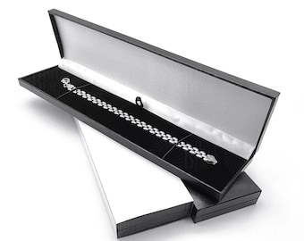 Leatherette Bracelet Watch Gift Box Luxury Black Jewellery Display Velvet Storage Case 244x57x17mm suitable for large Royal Mail UK letters