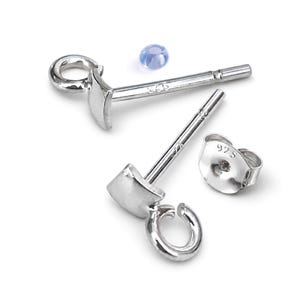 925 Sterling Silver Square Stud Earring Posts with Open Ring | Butterfly Back Ear Posts 3mm Plate | Jewellery Findings