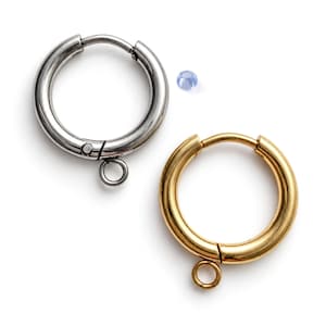 Stainless Steel Hoop Earring Findings 14mm with Open Loop, Gold PVD Option