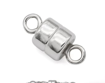 Fecho magnético em prata de lei 925 com argola fechada de 10x4,5 mm, para colares e pulseiras, com marcação 925.