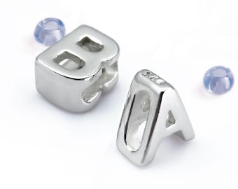 Sterling Silver Alphabet Initial Letter Bead 5 mm | 925 Slider Beads A–Z for Personalised Bracelet & Necklace Making | Jewellery Supplies UK