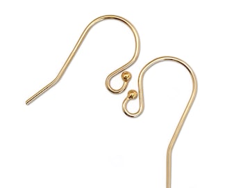 14K Gold Filled Earwires with Ball | French Hook Earring Findings | Hypoallergenic Gold Hooks