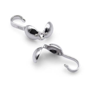 Solid Sterling Silver Calotte Ends Clamshell with open loop Cap Knot  Cover and Bead Crimp Tip Clasp Connector  925 stamped Findings