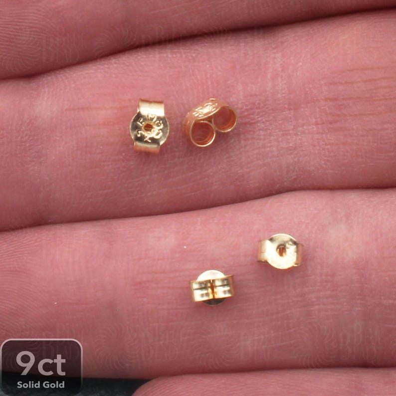 9ct Solid Yellow Gold Earring Backs |1 Pair 9K Butterfly Scrolls Stamped 375 for 0.8mm Stud Posts | 9K gold scrolls on hand large size