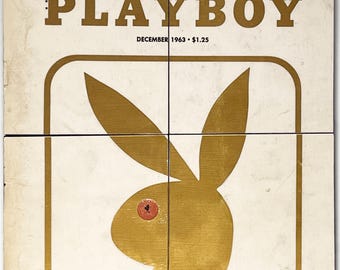 Playboy Magazin Cover als Getränke Untersetzer Zehner Urlaub Ausgabe Dezember 1963 Handarbeit auf Holz Original Cover Upcycled Versiegelt