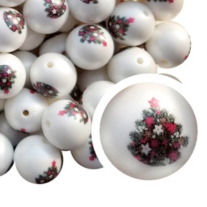 20mm Christmas Tree Bubblegum Beads, 20mm Chunky Acrylic Bubble Gum Beads, Holiday, Decorated, Santa, Presents, Evergreen Tree, Beadable Pen