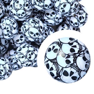 20mm Skull Print Bubblegum Beads, 20mm Chunky Acrylic Bubble Gum Beads, Halloween, Skeleton, Skulls, Pirate, Death, Dead, Spooky, Beadable