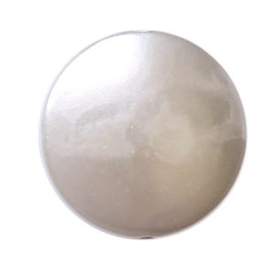May include: A round, off-white button with a pearlescent sheen. The button has a smooth, slightly domed surface and a subtle, swirling pattern. The button is likely made of plastic or a similar material and is suitable for sewing onto clothing or other fabric items.