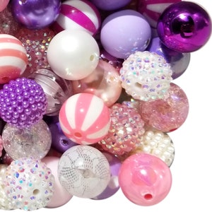 20mm Cotton Candy Mixed Bubblegum Beads, 20mm Chunky Acrylic Bubble Gum Beads, Lot, Bulk, Wholesale, Mix, Variety, 50 Beads Starter Kit