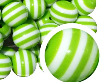 20 mm grün gestreifte Bubble Gum Perlen, 20 mm Chunky Acrylic Bubble Gum Beads, Runde Perlen, Striped Beads, Stripe Beads, Grüne Perlen