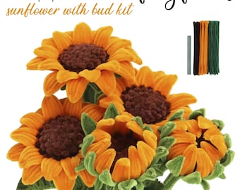 DIY Fuzzy Flowers Sonnenblume und Knospe Pfeifenputzer Kit, (Video Tutorial in Listing), Blumenstrauß, Chenille Stiele, Draht Blumen, Pfeifenputzer Blumen