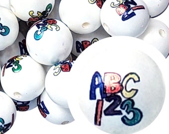 Cuentas de chicle ABC 123 de 20 mm, cuentas de chicle acrílicas gruesas de 20 mm, para maestros, escuelas, preescolares, aprendizaje, enseñanza, bolígrafos para abalorios, con cuentas