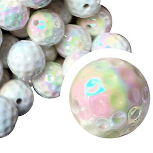 20mm Golf Balls AB Bubblegum Beads, 20mm Chunky Acrylic Bubble Gum Beads, Sports, Golfing, Pickleball, Pickle Ball, White, Dotted, Beadable