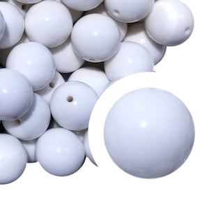 20mm White Plain Bubblegum Beads, 20mm Chunky Acrylic Bubble Gum Beads, Solid, Plain, White, Opaque, Beadable Pen, Beaded Pens