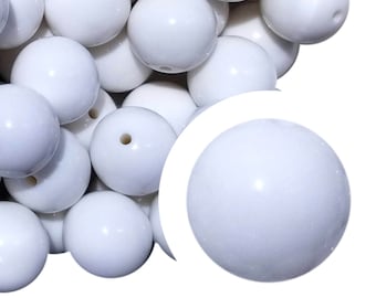 Cuentas de chicle blancas lisas de 20 mm, cuentas de chicle acrílicas gruesas de 20 mm, sólidas, lisas, blancas, opacas, bolígrafo para abalorios, bolígrafos con cuentas