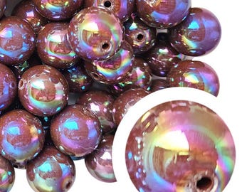 20 mm ブラウン AB バブルガムビーズ、20 mm チャンキーアクリルバブルガムビーズ、ブラウン、コーヒー、AB、虹色、ビーズペン、ビーズペン