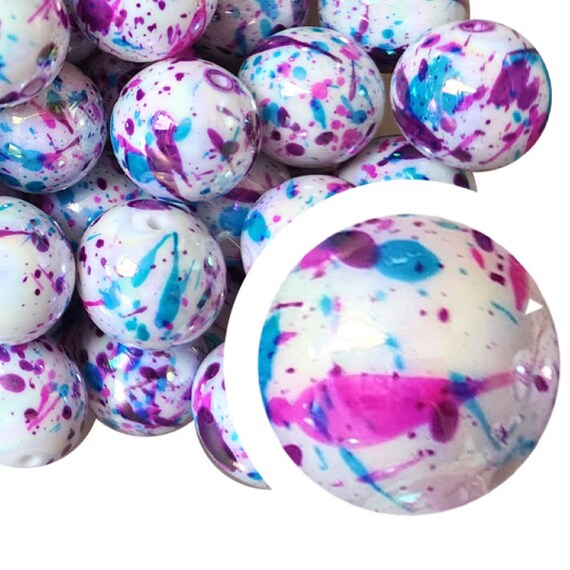 Purple and Blue Splatter Gumball Beads - 28 Purple and Blue Splatter Gumball Beads - 28