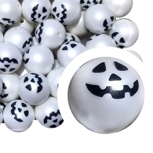 Contas de chiclete fantasma branco perolado de 20 mm, contas de chiclete acrílicas grossas de 20 mm, Jack O&#39;Lanter, abóbora, Halloween, fantasma, assustador, branco perolado