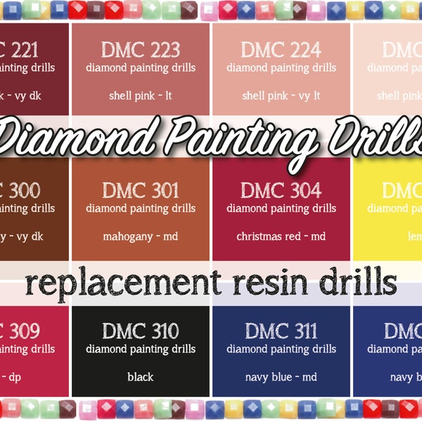 170 Pcs Replacement Resin Diamond Drills Diamond Painting Kits Square Drill Round Drill DMC 221 223 224 225 300 301 304 307 309 310 311 312